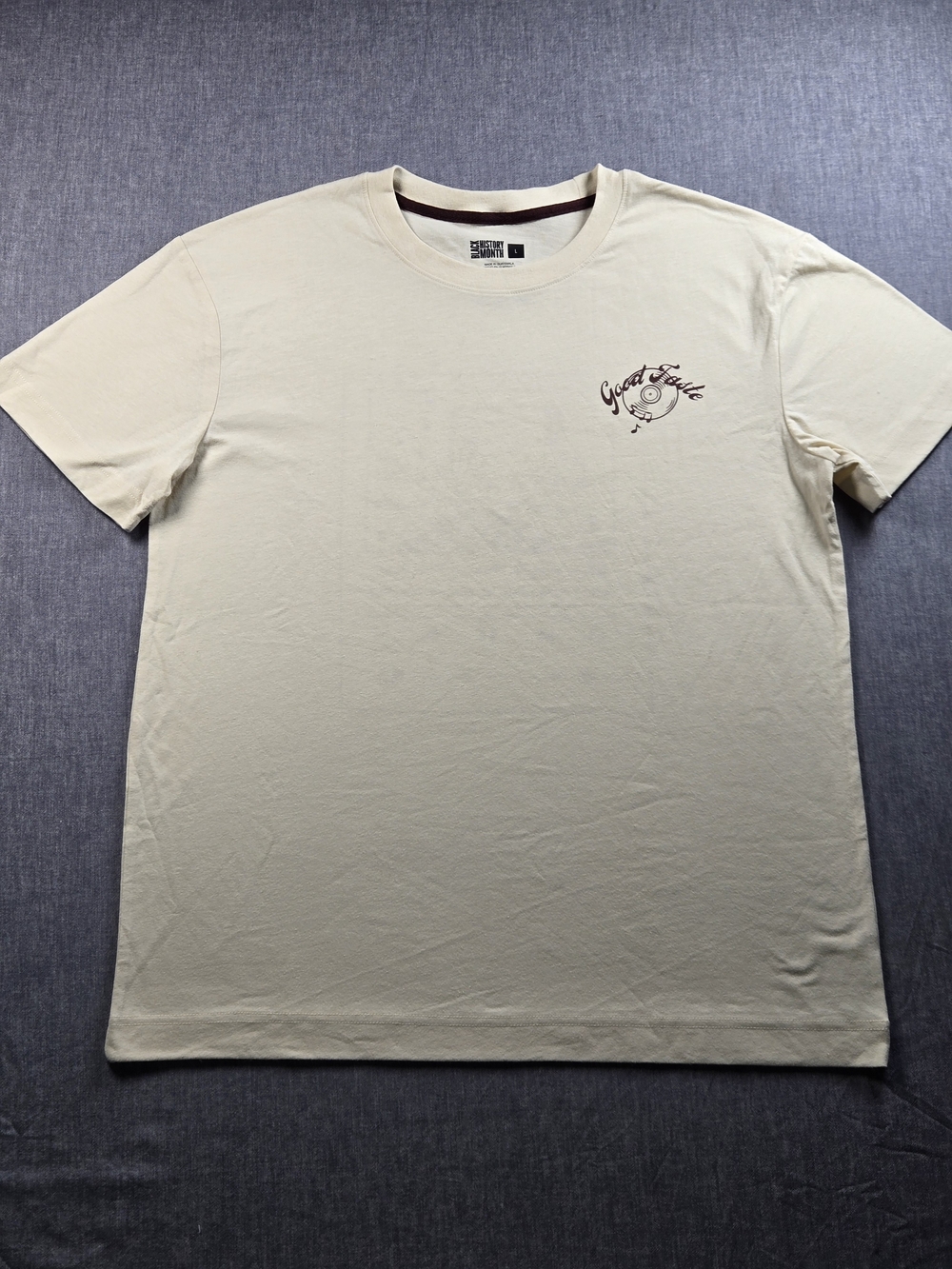 Neutral Cream Short Sleeve Tee with Script Chest Graphic